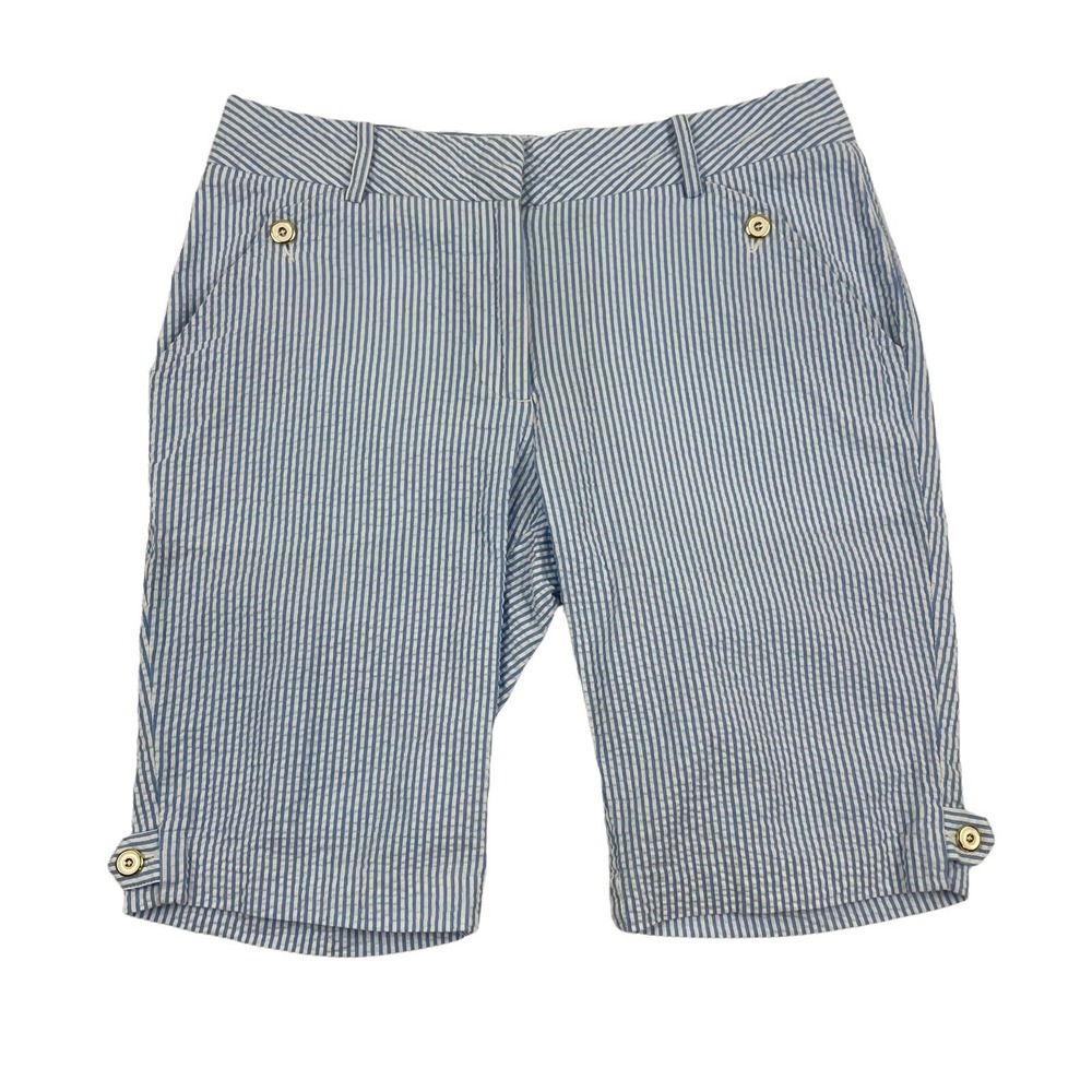 CLOVER by Bobby Jones Blue White Seersucker Bermuda Shorts Sz 6 100% Cotton